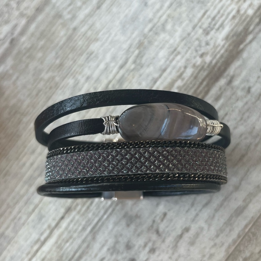 Elegant Black and Silver Women's statement Bracelet